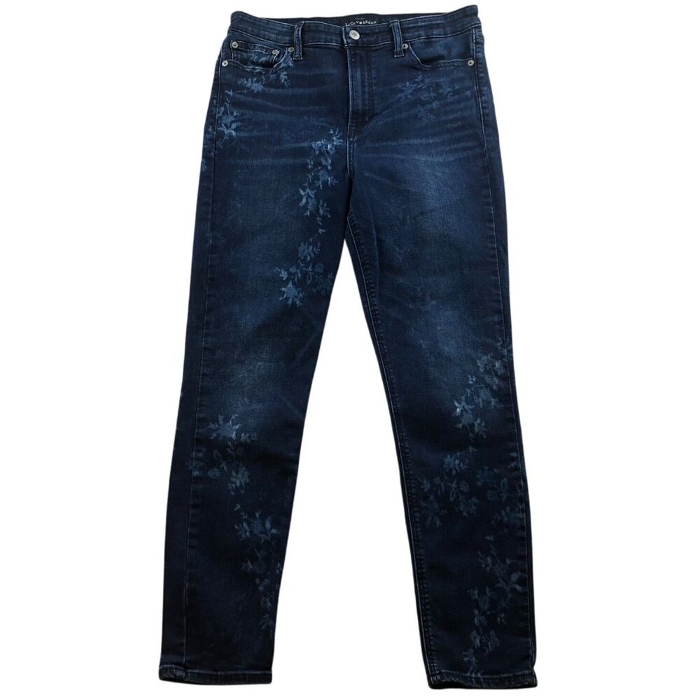 Lucky Brand Women Jeans Size 10/30 Bridgette Skinny Slim Ankle Blue Denim Floral